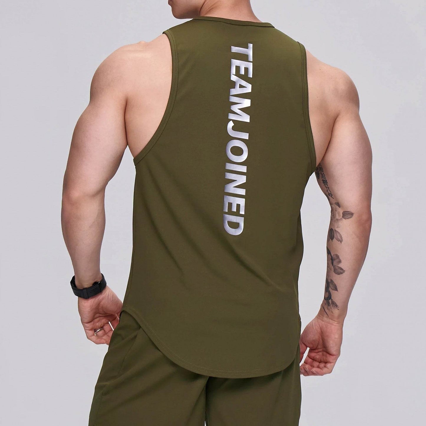 Fashion Slim Fit Breathable Sleeveless Shirt Men's Army Green