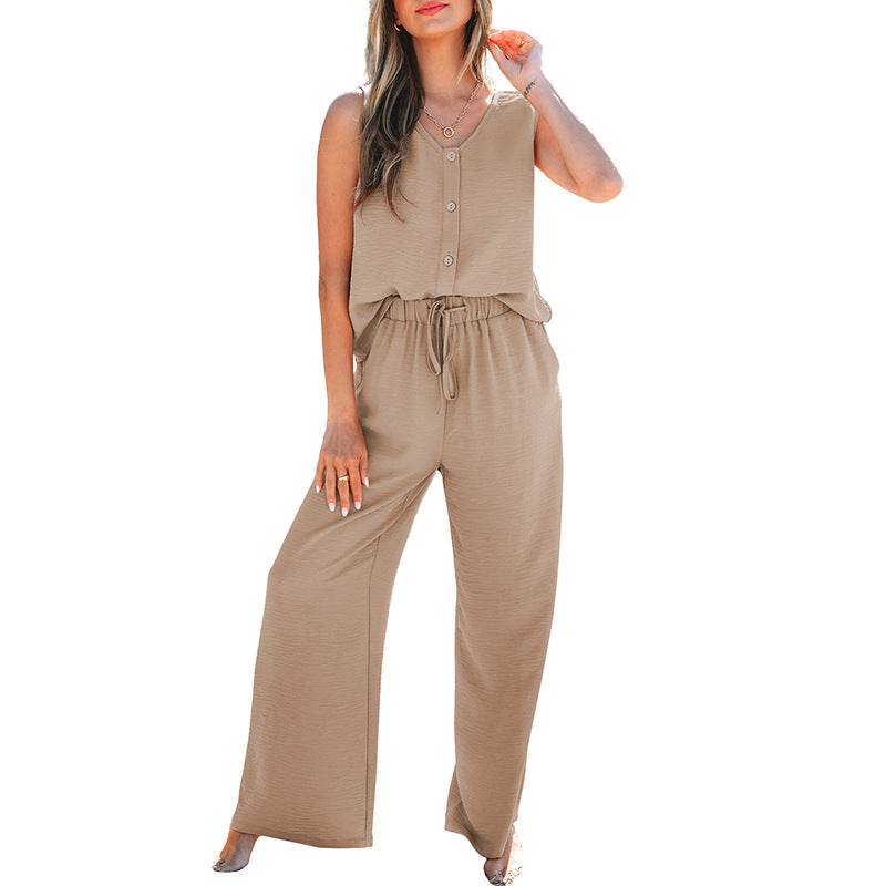 Fashion Suit Female Sleeveless Two-piece Suit LC627144 Brown