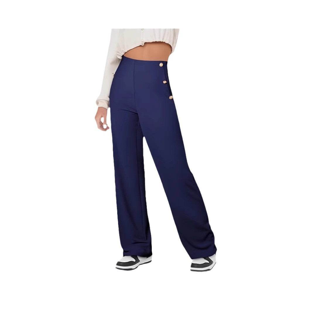 Women's Casual Straight Pants High Waist Button