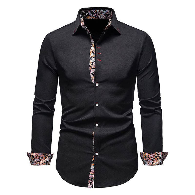 Men's Long-sleeved Shirt Lapel Slim-fit Assorted Colors Black
