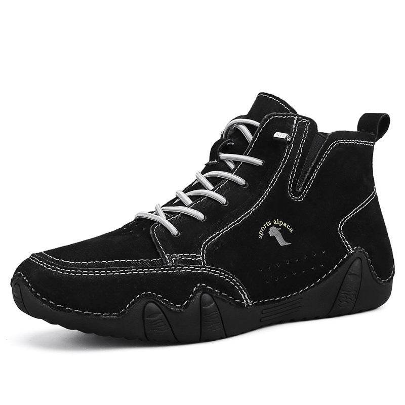 Men's Simple Printed Genuine Leather Working Wear Ankle Boots Black