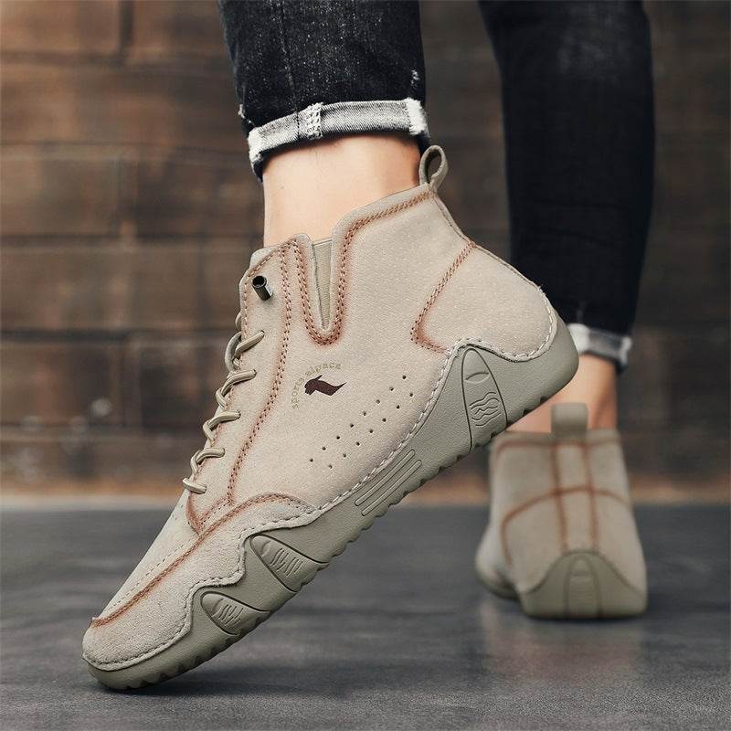 Men's Simple Printed Genuine Leather Working Wear Ankle Boots