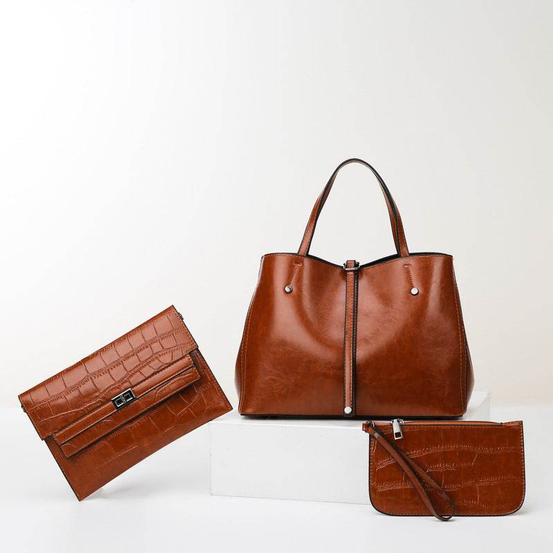 Luxury Retro Women's Hand-carrying Solid Color Simple Brown three piece suit