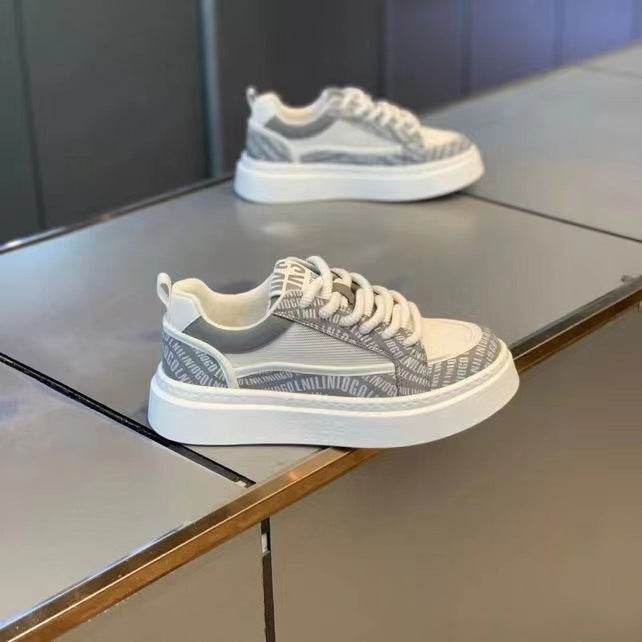 Thick Bottom Wear-resistant Board Shoes Breathable Fashion Casual Sneaker White Gray
