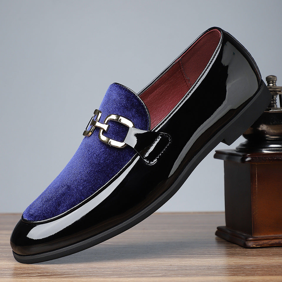 Men's Glossy Pointed British Style Frosted Suede Business Casual Leather Shoes Blue
