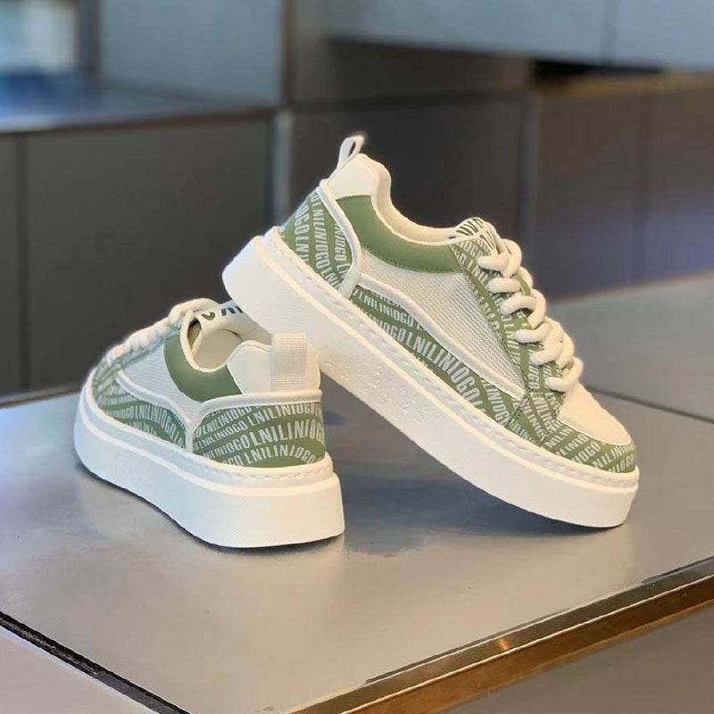 Thick Bottom Wear-resistant Board Shoes Breathable Fashion Casual Sneaker White Green