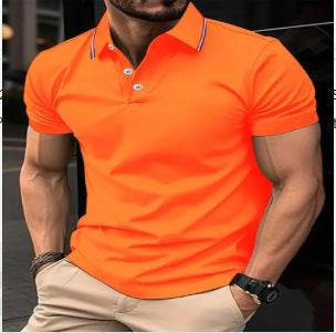 Men's Golf Shirt Classic Fashion Plaid Striped Polo Short Sleeve Orange