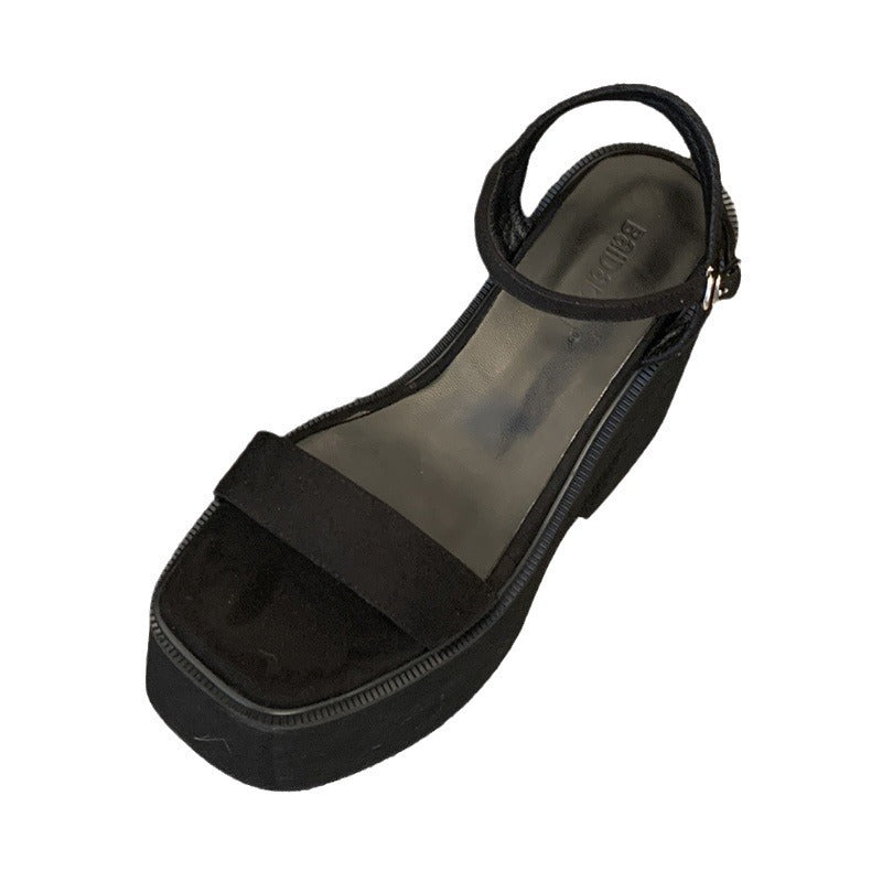 11CM Chunky Heel Waterproof Platform Platform Suede Peep Toe Shoes
