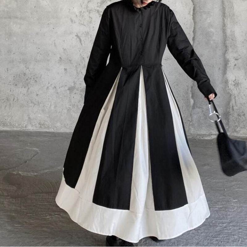 Black And White Contrasting-color Dress Children Black Free Size