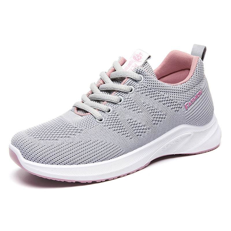 Breathable Fly Woven Mesh Running Shoes Women's Flat Soft Sole Sneakers Gray