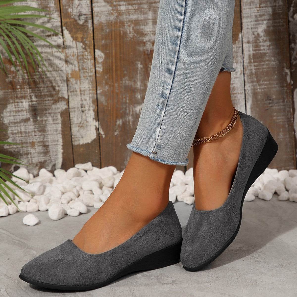 Women's Plus Size Shallow Mouth Solid Color Casual Flat Shoes Suede Gray