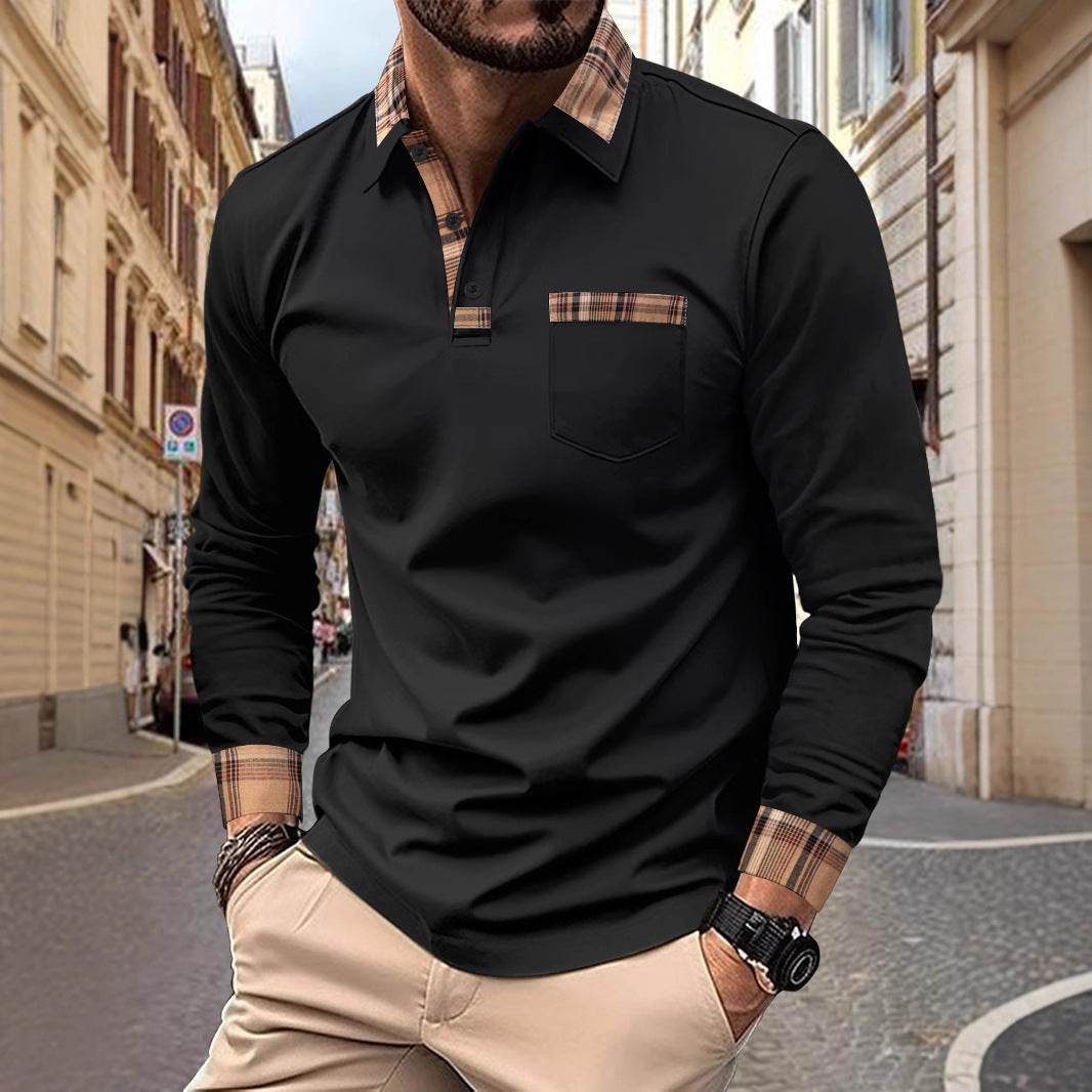 Men's Fashion Casual Solid Color Sports Polo Shirts Black