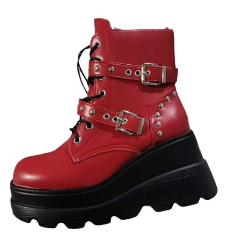 Thick Bottom Plus Size Short Boots Women Red