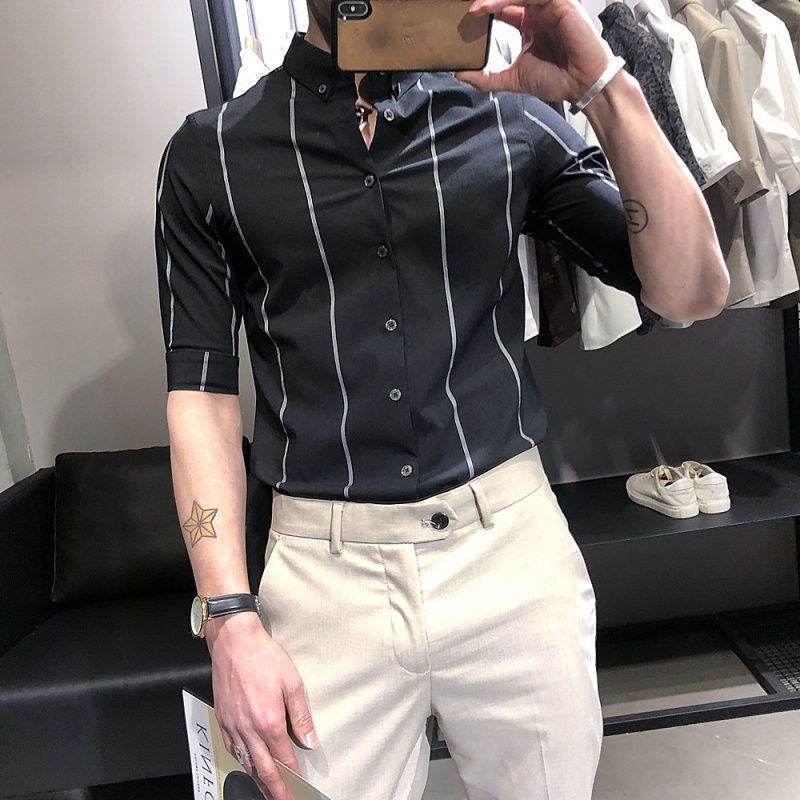 Men's Striped British-style Slim-fit Short-sleeved Shirt