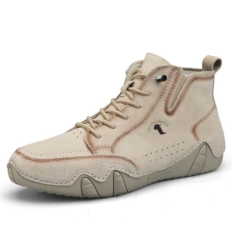 Men's Simple Printed Genuine Leather Working Wear Ankle Boots Sand Color
