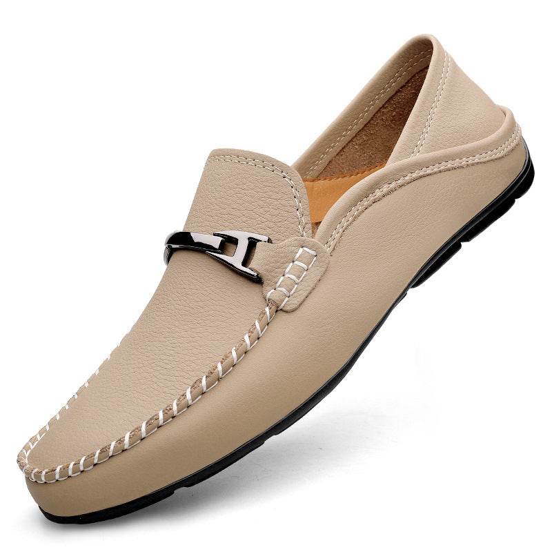 Extra Large Casual Leather Shoes Leather Widened Gommino Khaki