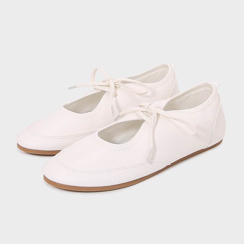 Satin Fashion Low-cut Ballet Flats Lace Up White