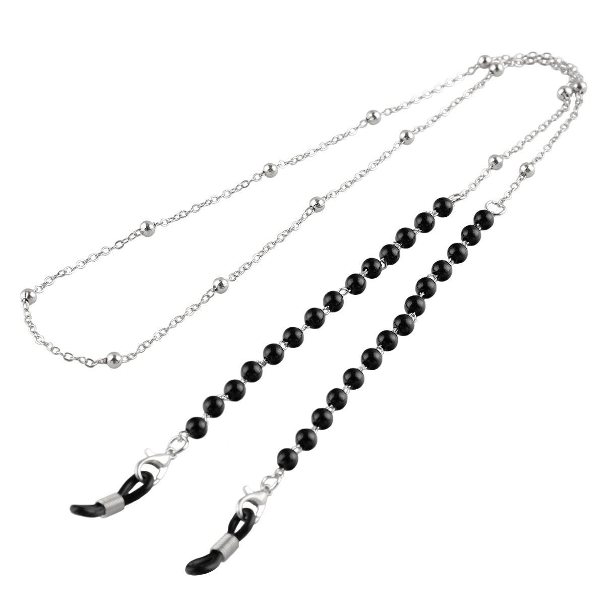 Glasses Hanging Chain Pearl Pendant Sunglasses Chain Lolita Silver Chain Black Pearl