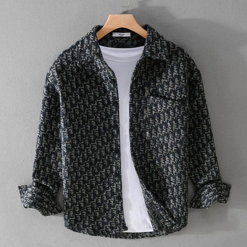 Men's Brushed Thickened Long-sleeved Casual Loose Shirt Jacket Gray Blue