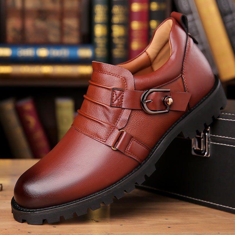 Low-top Versatile Retro Motorcycle Platform Round Toe Holder Men's Shoes Brown