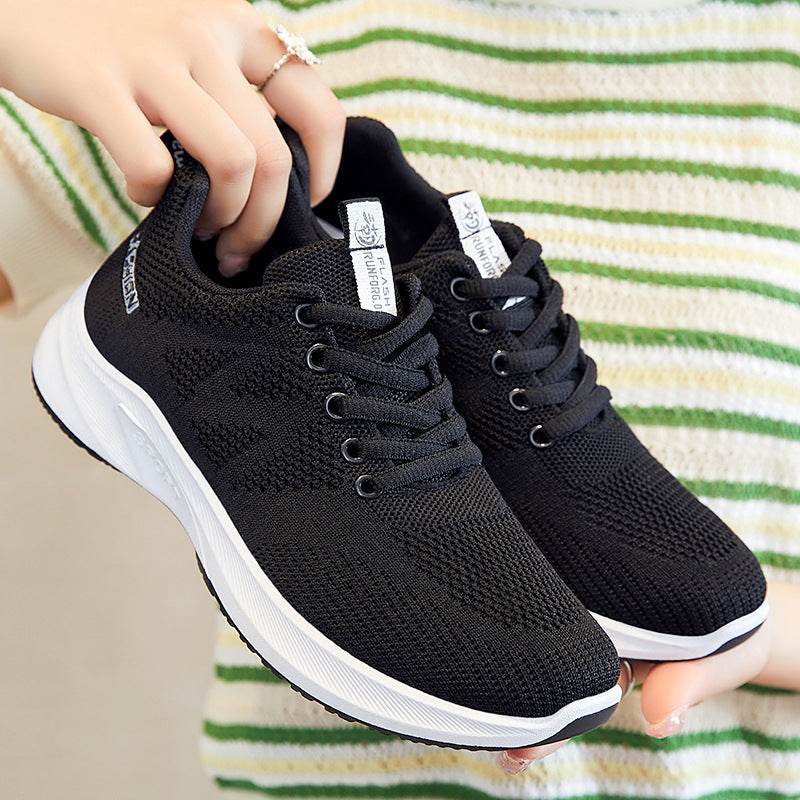 Breathable Fly Woven Mesh Running Shoes Women's Flat Soft Sole Sneakers