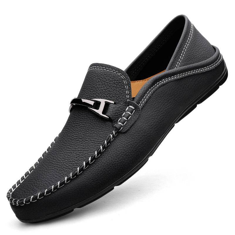 Extra Large Casual Leather Shoes Leather Widened Gommino Black