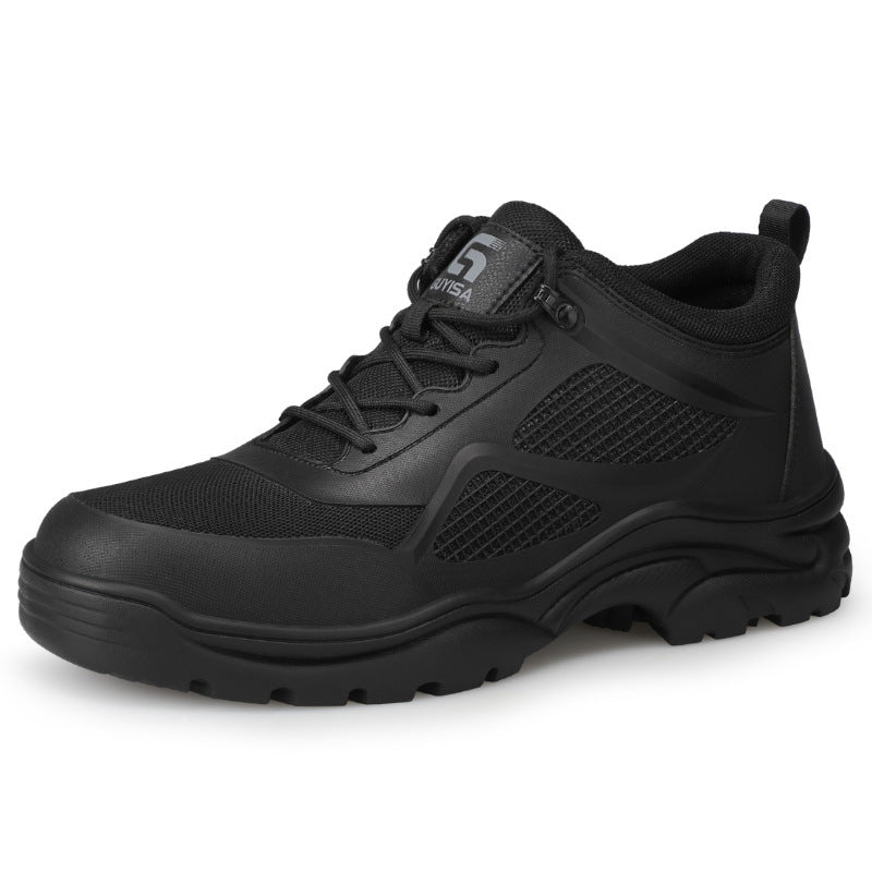 Men's Anti-smashing Steel Toe Rubber Sole Comfortable Wear-resistant Safety Shoes Black four seasons