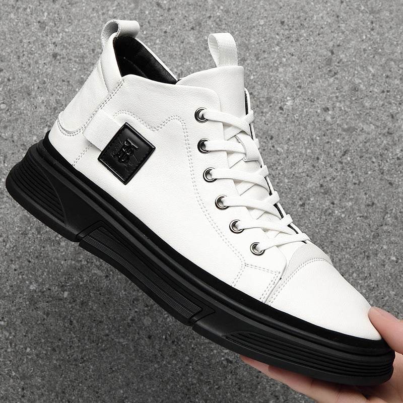 High-top Men's Shoes Winter Men's Leather Shoes Leather Casual AD6812 White Thin Shoes