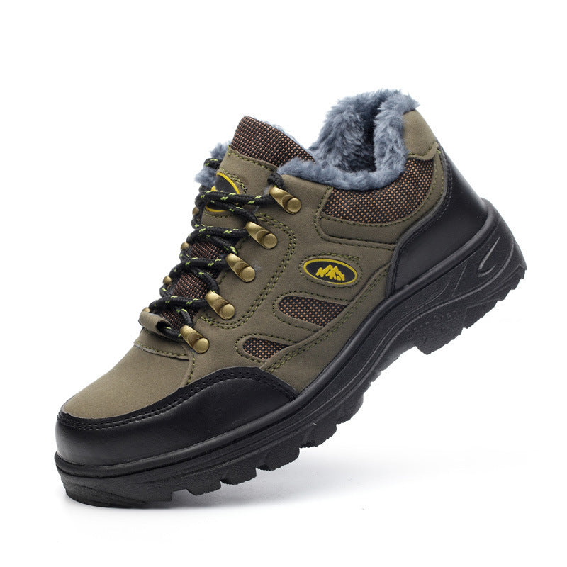 Men's Safety Shoes, Anti-odor, Lightweight Steel Toe Cap, Anti-smashing Army green plus cashmere