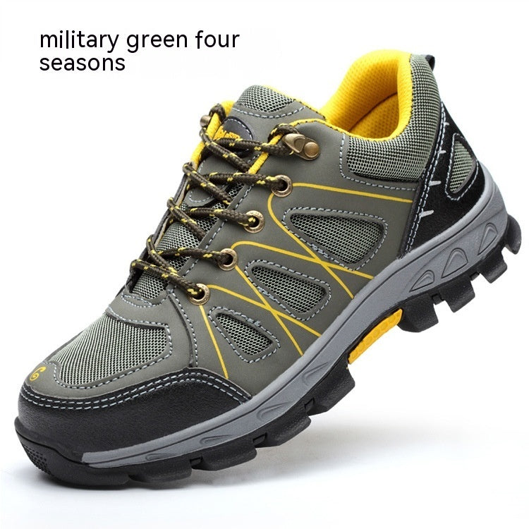Breathable Mesh Fabric Anti Smashing And Puncture Protective Safety Shoes Military Green Four Seasons
