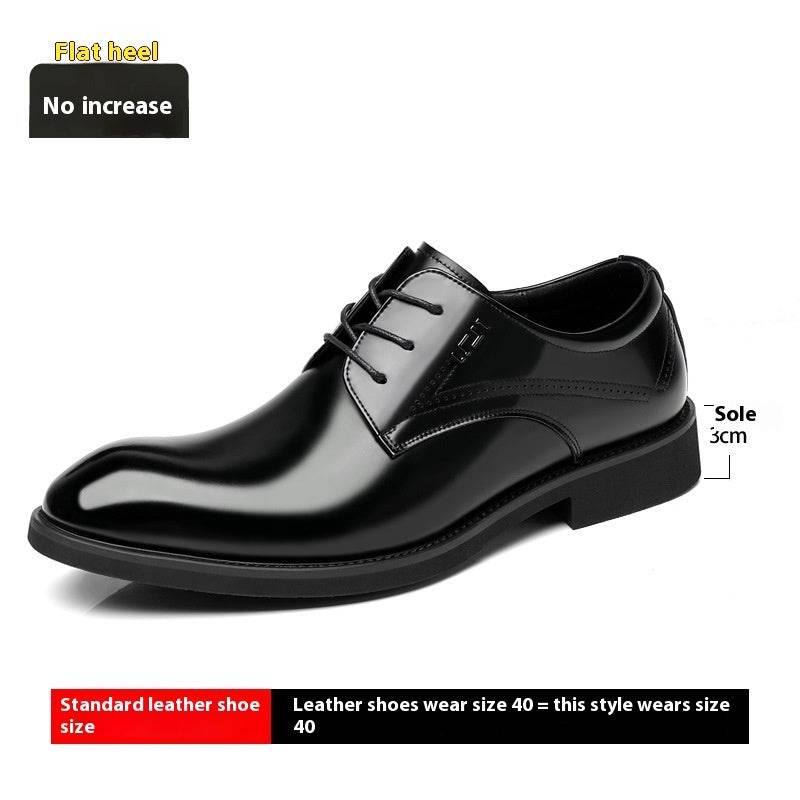 Business Formal Wear Genuine Leather Breathable Increased Men's Shoes Flat Heel Black 0083