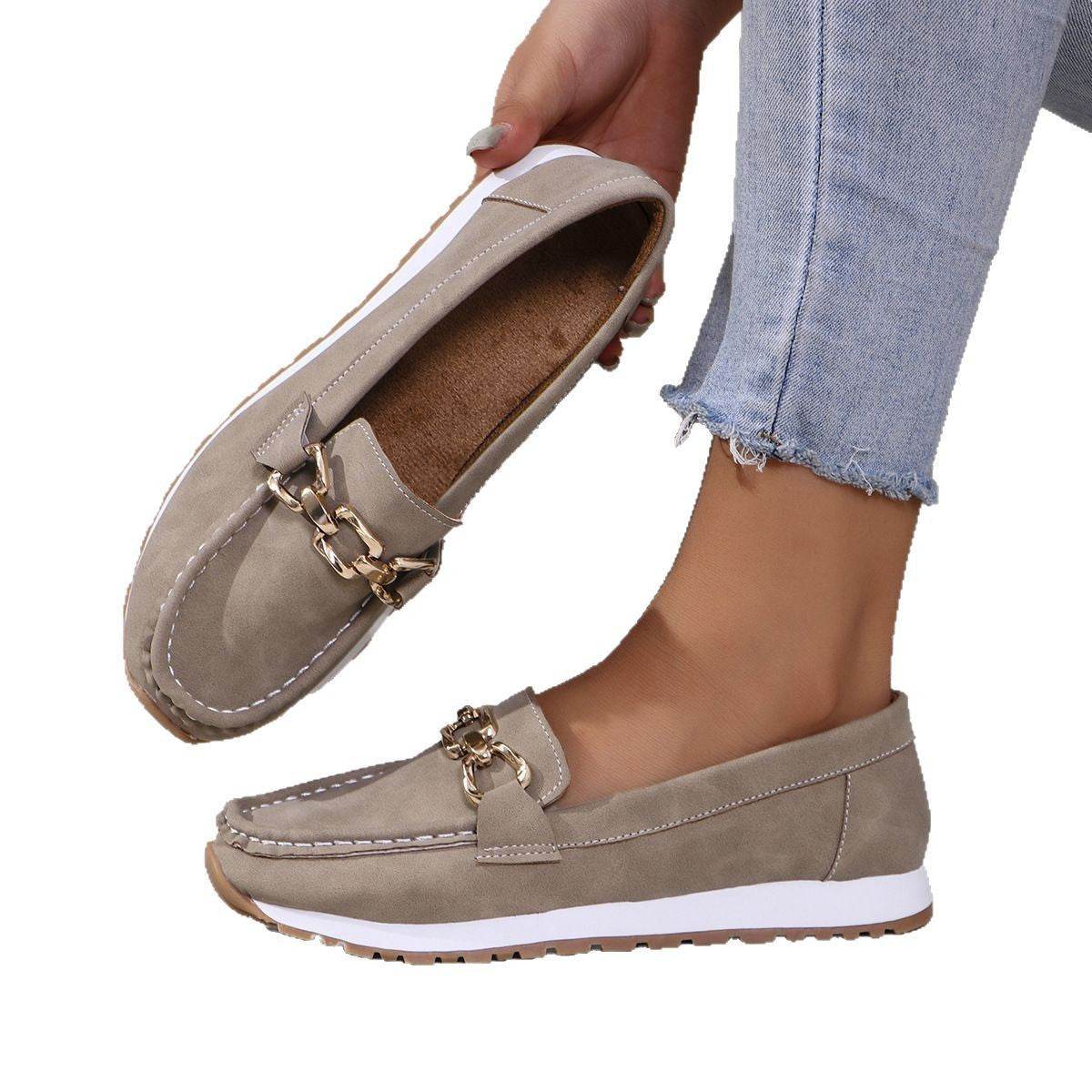 Oversized Shoes Female Metal Chain Flat Platform Casual Loafers