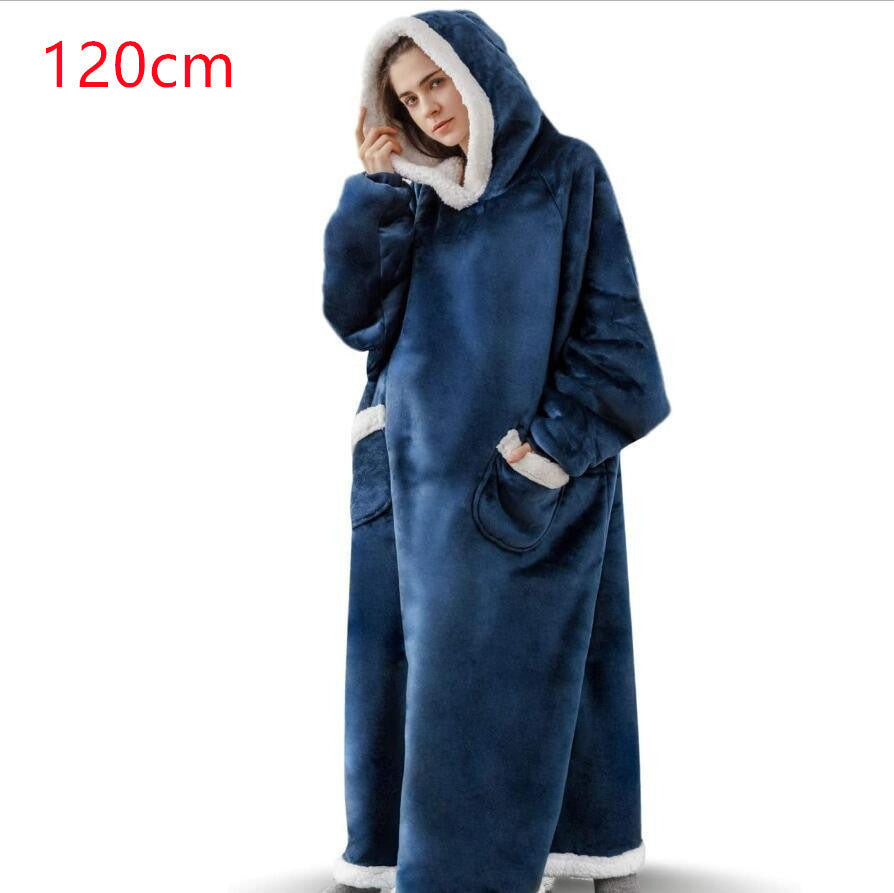 Winter TV Hoodie Blanket Winter Warm Home Clothes Women Men Oversized Pullover With Pockets 120cm navy blue One Size