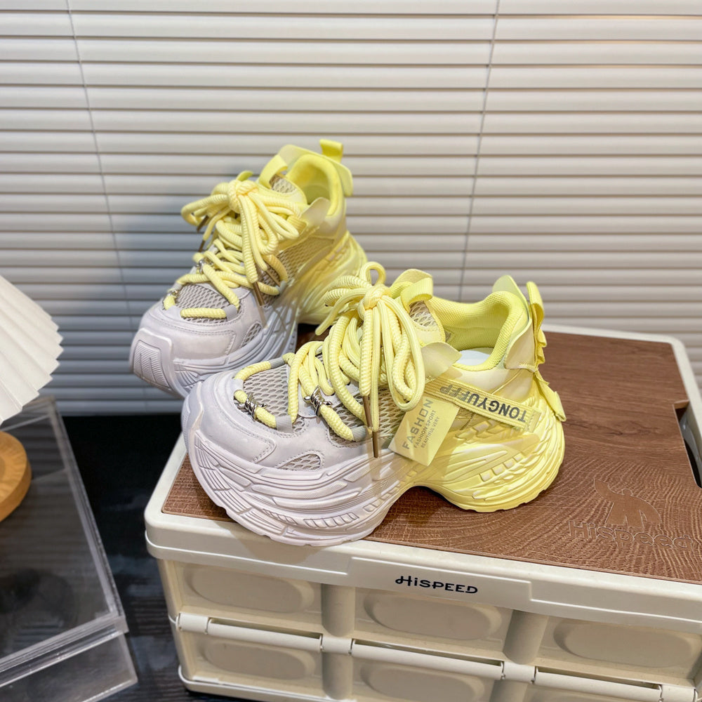 Thick Bottom Gradient Colorblock Daddy Shoes Yellow