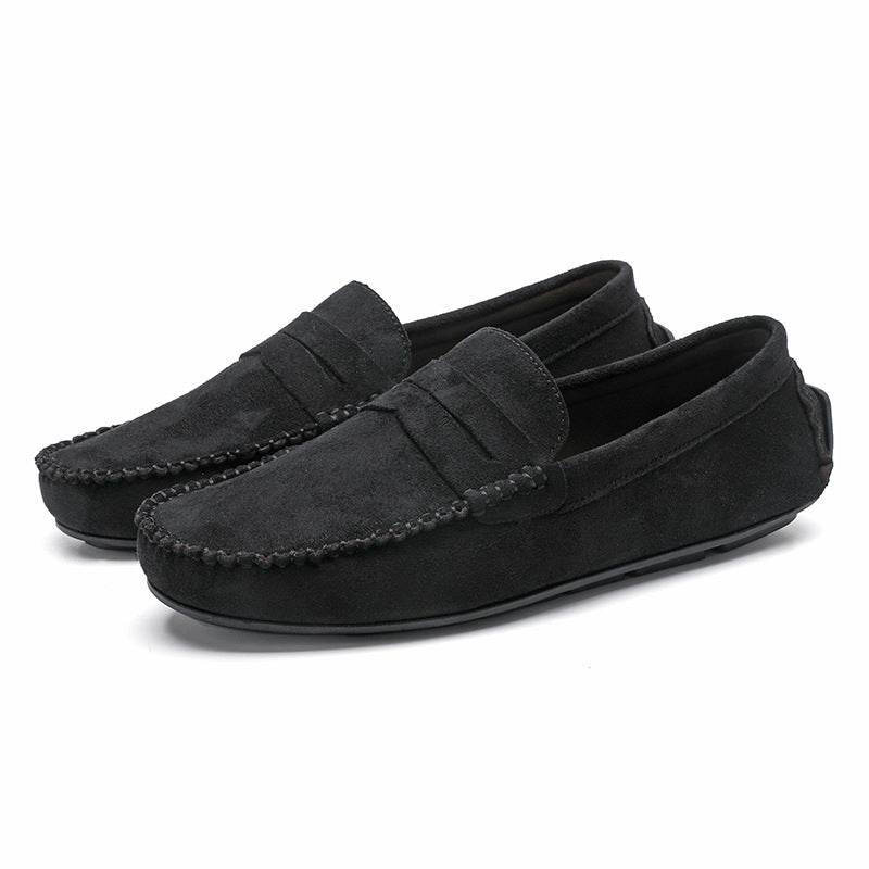 Hand-stitched Men's Beanie Shoes Velvet Leather Handmade Black