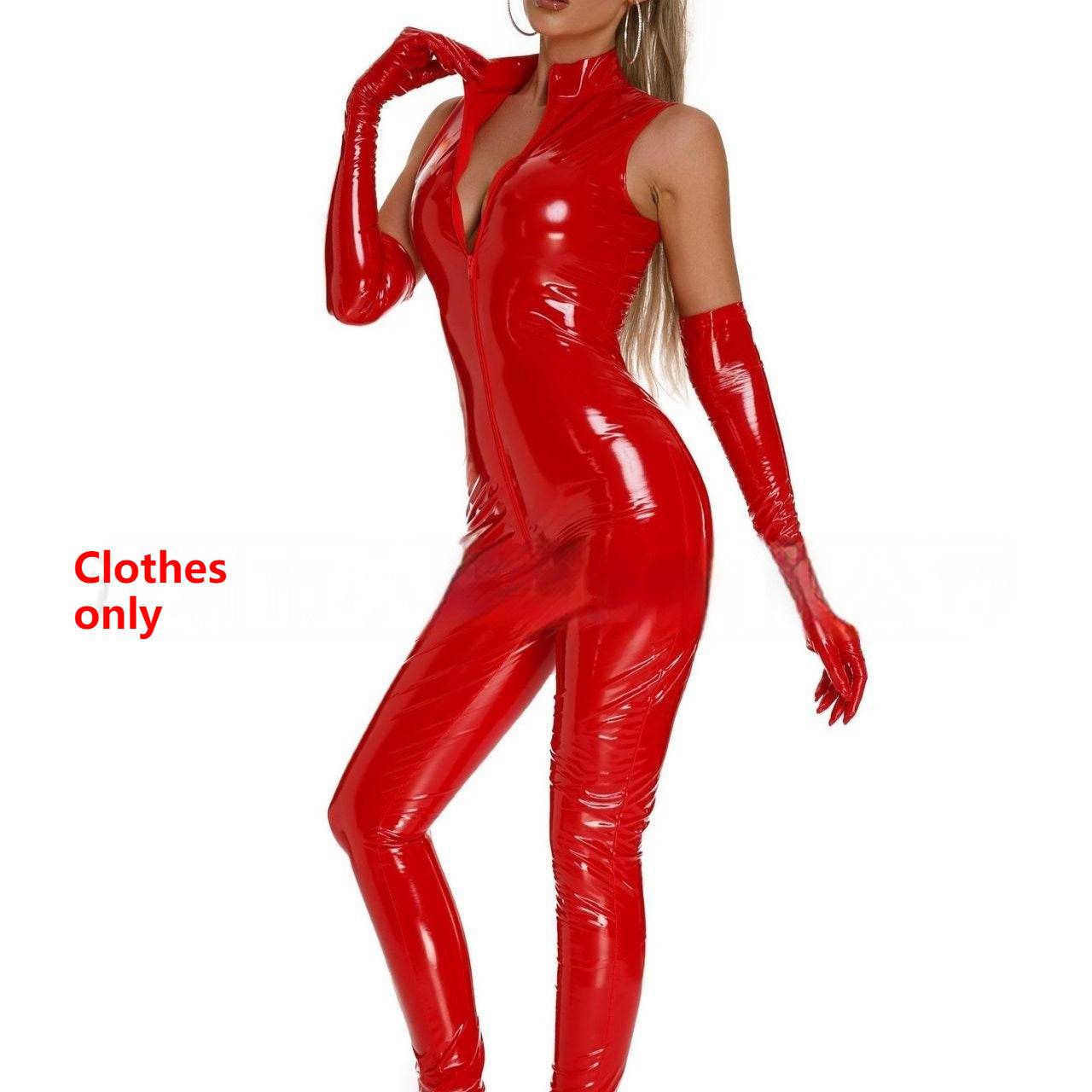 Shiny Patent Leather Mirror One-piece Leather Coat For Women Red clothes only