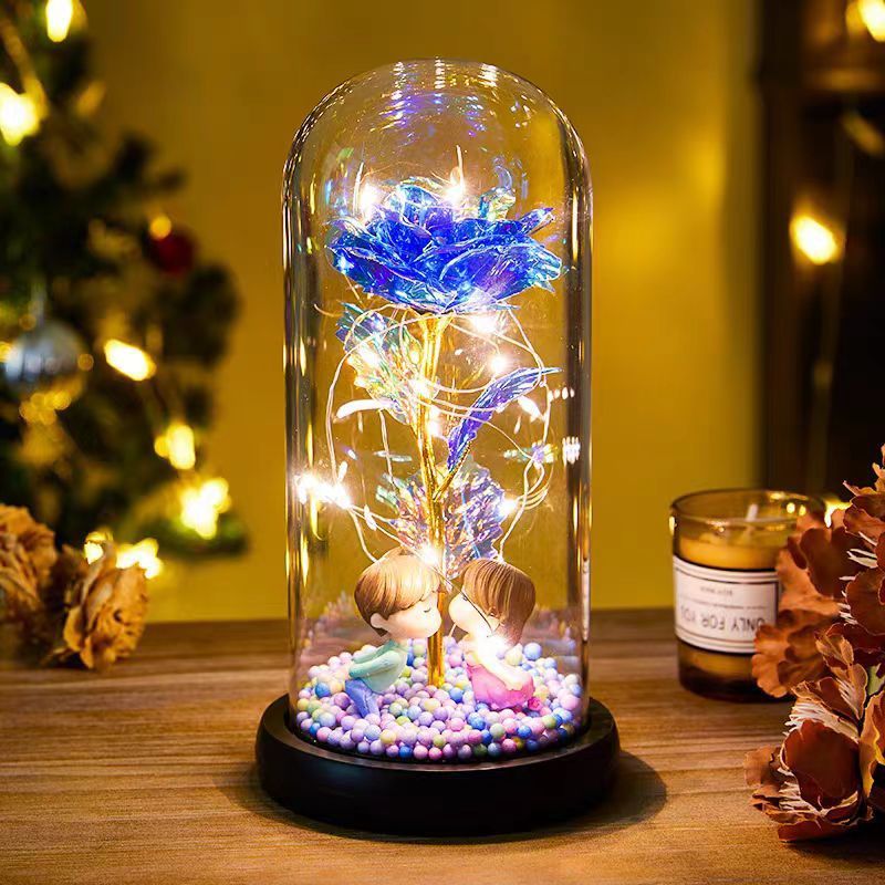 Eternal Rose LED Light Foil Flower In Glass Cover Night Lights Valentines Day Gifts Lamp Decor For For Home Bedroom Wedding Gift Valentine's Day Gifts Colored Gold Blue 22x11cm