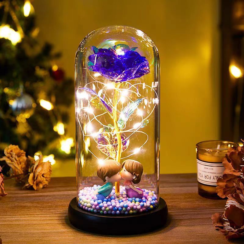 Eternal Rose LED Light Foil Flower In Glass Cover Night Lights Valentines Day Gifts Lamp Decor For For Home Bedroom Wedding Gift Valentine's Day Gifts Color Gold Purple 22x11cm