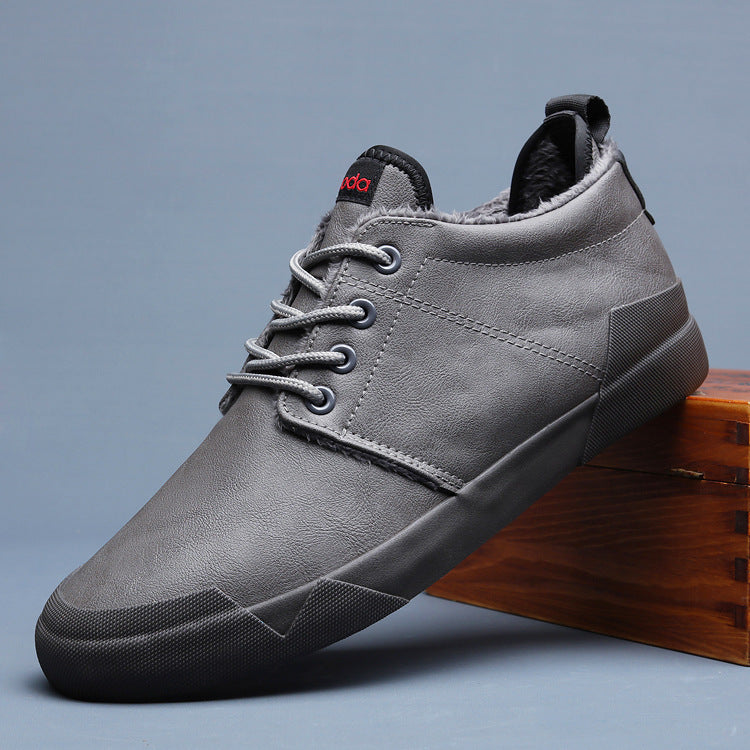 Fashion men shoes lace-up leather casual shoes Grey plush