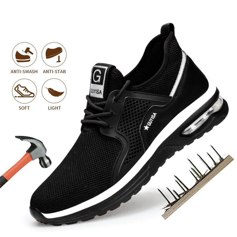 Black Sneakers Men Work Safety Shoes Lightweight Breathable For Gym Travel Work Casual Tennis Running Shoes Air cushion shock absorber