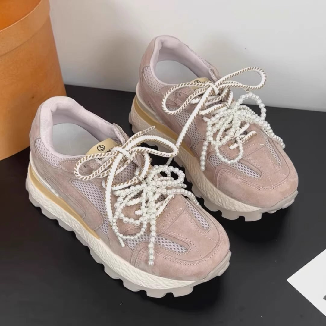 Niche Height Increasing Insole Cortez Platform Shoes Apricot