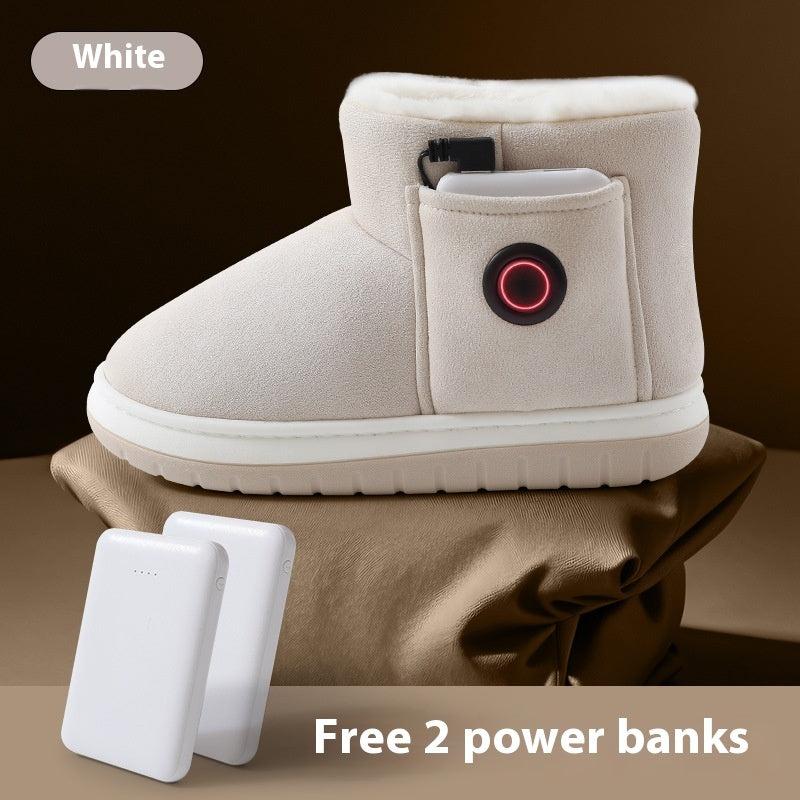 Electric Heating Shoes Rechargeable Foot Warmer Artifact Heating Home Shoes Winter Warm Temperature Regulating Cotton Shoes Beige