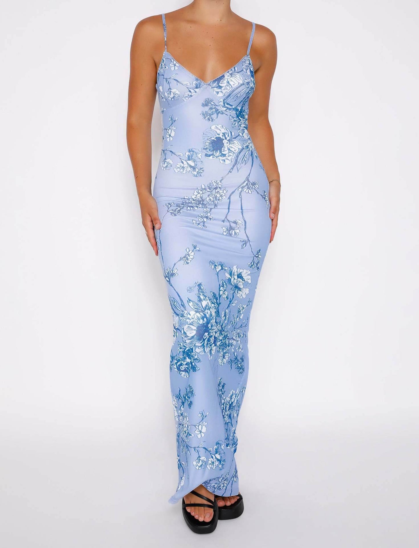 Y2K Slim Flowers Printing Slip Dress Women's Summer Suspender Skirt Vacation Beach Long Dresses