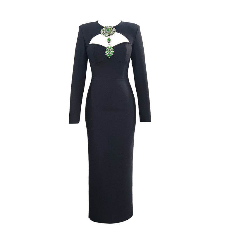 Temperament Long Sleeve Bandage Tight European And American Diamond Dinner Dress