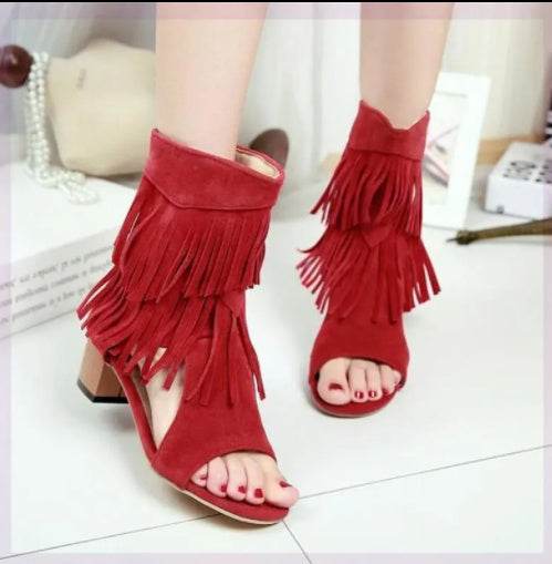 Summer Fish Mouth Hollow Boots Female Red