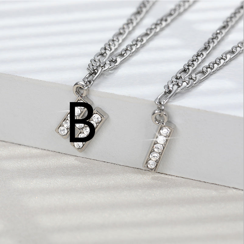 English Alphabet Stainless Steel Zircon All-match Anklet Silver B