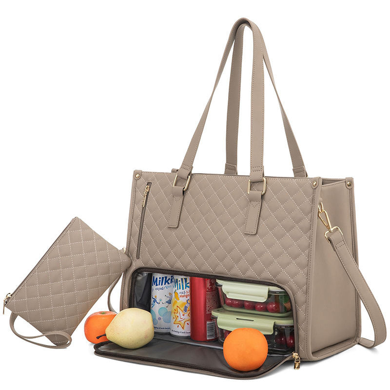 Convenient Commute New Lunch Bag Women's Insulated Lunch Box Women's Leak-proof Large Purse Diagonal Computer Storage Khaki 36x16x30cm