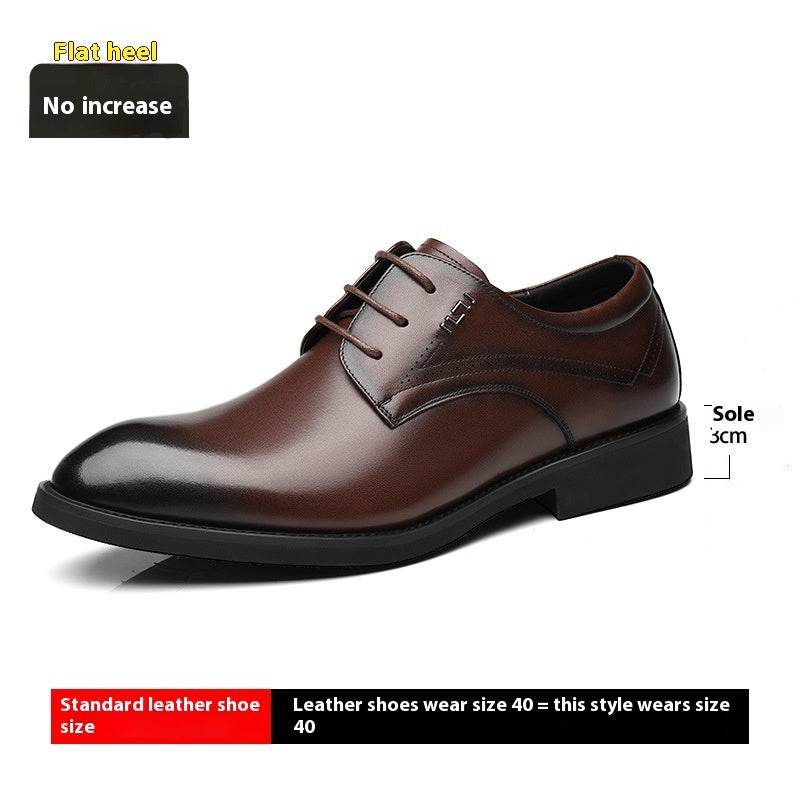 Business Formal Wear Genuine Leather Breathable Increased Men's Shoes Flat and brown 72191