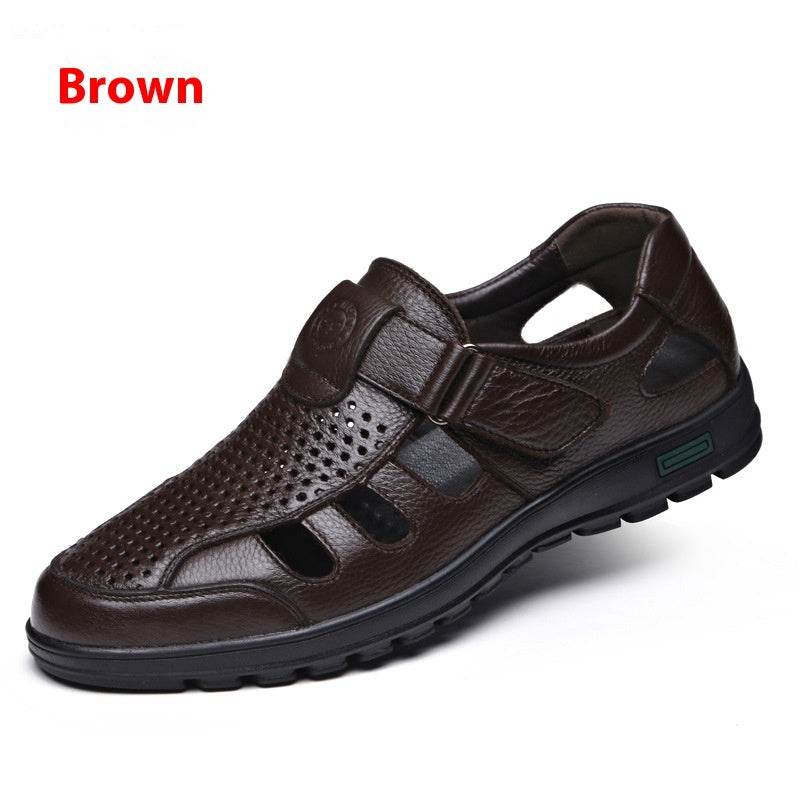 Men's Summer Hollow Breathable Leather Shoes 7688 Brown