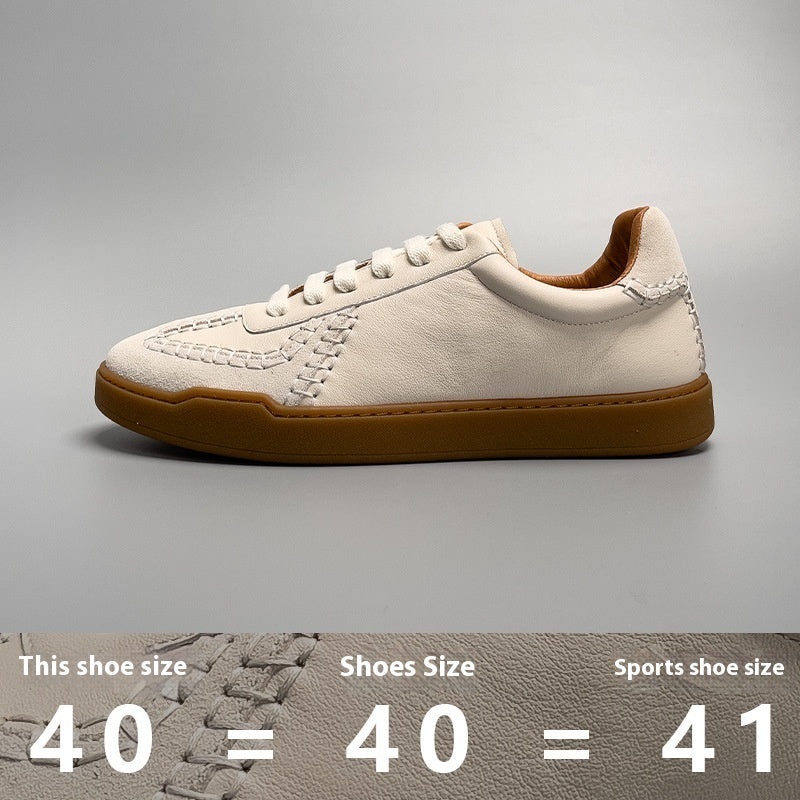 Baseball Low-cut Genuine Leather Sneakers Men's White Shoes Beige
